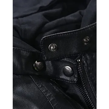 Springrain Women's Faux Leather Jacket with Detachable Hood