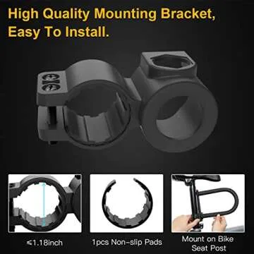 INTEKIN Bike U Lock Heavy Duty Anti Theft, 16mm U Lock and 5ft Length Security Cable with Sturdy Mounting Bracket for Motorcycle, Electric Scooter, Folding Bike, Black, Small