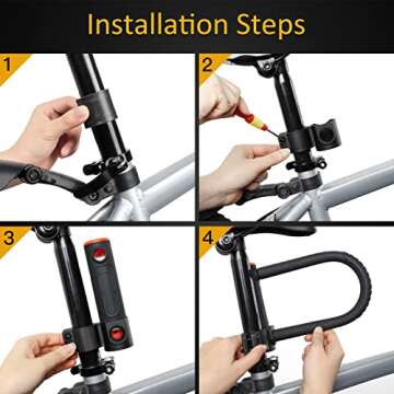 INTEKIN Bike U Lock Heavy Duty Anti Theft, 16mm U Lock and 5ft Length Security Cable with Sturdy Mounting Bracket for Motorcycle, Electric Scooter, Folding Bike, Black, Small