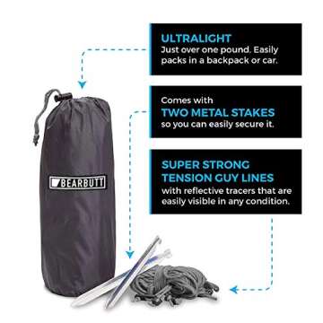 Bear Butt Hammock Rain Fly & Camping Tarp - 11 x 9 ft Hammock Tarp Rain Fly for Hammock Camping - Ea...