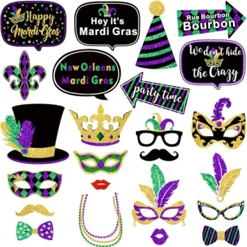 24 Pieces Mardi Gras Photo Booth Props for Fun Celebrations