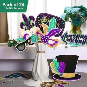 24 Piece Mardi Gras Photo Props for Exciting Celebrations
