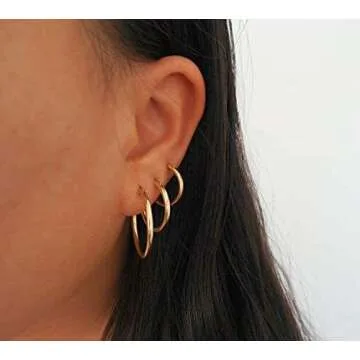 14K Gold Plated Hoop Earrings Set for Sensitive Skin