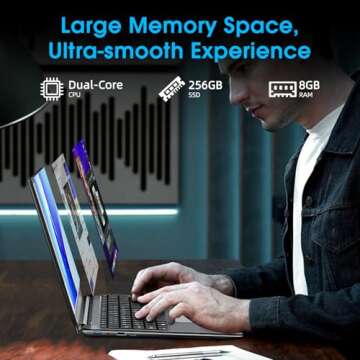 Naclud 17.3 inch Laptops, Laptop Computer, 8GB RAM 256GB ROM, Celeron Processor(up to 2.6 GHz), 5G WiFi, Webcam, Mini HDMI, 8000mAh, Type-C, 2 * USB 3.2, BT5.0, 512GB Expansion, Slim