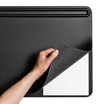 Orbitkey Desk Mat | Made from Premium Vegan Leather and Recycled PET Felt | Document Hideaway | Magnetic Cable Holder (Black, Large)
