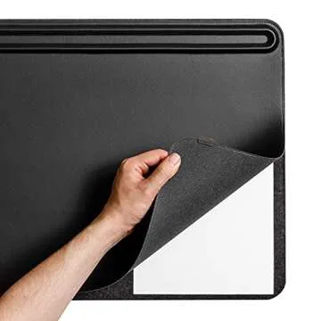 Orbitkey Desk Mat | Made from Premium Vegan Leather and Recycled PET Felt | Document Hideaway | Magnetic Cable Holder (Black, Large)