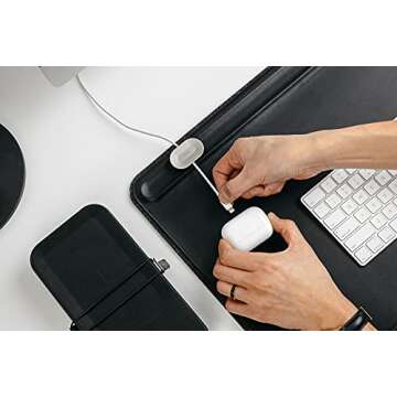 Orbitkey Desk Mat | Made from Premium Vegan Leather and Recycled PET Felt | Document Hideaway | Magnetic Cable Holder (Black, Large)