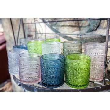 Fortessa Jupiter Beaded Hobnail Glass Set of 6 in Sage Green