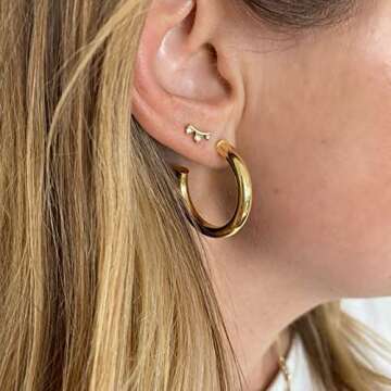 6 Pairs Chunky Gold Hoop Earrings for Women, 14K Real Gold Plated Lightweight Gold Hoops Earrings for Gifts (6 Pair)