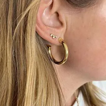 6 Pairs Chunky Gold Hoop Earrings for Women, 14K Real Gold Plated Lightweight Gold Hoops Earrings for Gifts (6 Pair)