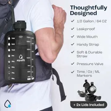 AQUAFIT 64 oz Water Bottle with Time Marker - Straw & Chug Lid - BPA Free Half Gallon Water Bottle, Big Water Bottle with Straw, Gym Water Bottle with Handle, Gallon Water Jug (Galaxy, 64 Ounces)