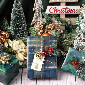 LeZakaa Christmas Green Wrapping Paper Sheet, 12 Folded Sheet with 4 Different Green Tartan, Plaid Design for New Year Celebrations, Holiday Gift Wrapping, 27.5 x 19.6 inches Per Sheet