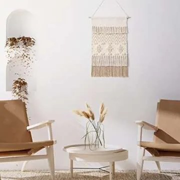 Dremisland Macrame Woven Wall Hanging Home Decor Bohemian Beige Geometric Wave Art Decor with Wool B...