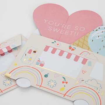 Meri Meri Ice Cream Valentine Cards (Pack of 12), Classroom Valentine's Day Cards, Friendship Bracelets, Valentines Gifts, Pretty Pastels, Fun Messages, For Ages 3+, 2.25 x 4.25 x 0.125 inches