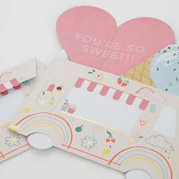 Meri Meri Ice Cream Valentine Cards (Pack of 12), Classroom Valentine's Day Cards, Friendship Bracelets, Valentines Gifts, Pretty Pastels, Fun Messages, For Ages 3+, 2.25 x 4.25 x 0.125 inches