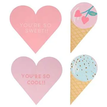 Meri Meri Ice Cream Valentine Cards (Pack of 12), Classroom Valentine's Day Cards, Friendship Bracelets, Valentines Gifts, Pretty Pastels, Fun Messages, For Ages 3+, 2.25 x 4.25 x 0.125 inches
