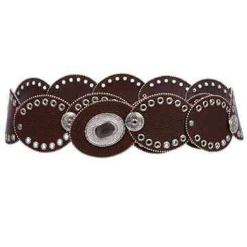 Women's 3 1/4" Wide Boho Oval Disc Link Leather Belt - Dark Brown