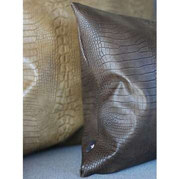 Kdays Brown Crocodile Skin Thick & Soft Faux Leather Lumbar Pillow Cover Decorative for Couch Throw Pillow Case Brown Leather Cushion Modern Minimalist Waterproof Pillow Cover 12x20 Inches
