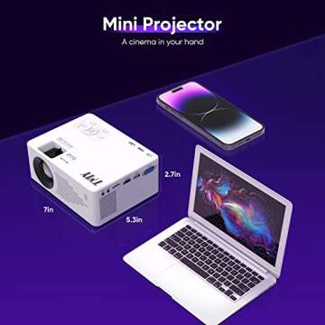 TMY Mini Projector for iPhone, Portable Projector with 5G WiFi and Bluetooth, 1080P HD Projector【with Tripod】, Movie Projector for iOS/Android/PC/TV Stick/HDMI/AV/USB, Indoor & Outdoor use