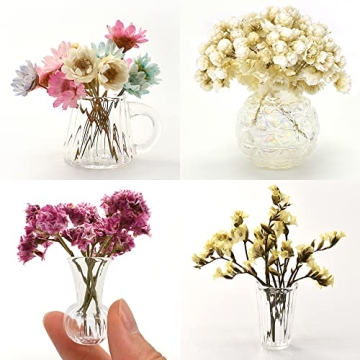 iLAND Miniature Dollhouse Accessories for Dollhouse Furniture Antique, Glass Vases w/ Dried Flowers ...