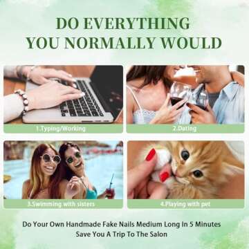 Baby Blue Press On Nails Medium Long Square, Xcreando Medium Coffin Nails Acrylic Nails Press ons Glue on Nails Medium Length, Solid Color Fake Nails for Women, Natural Thick Artificial Nails Stick on