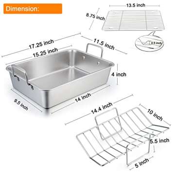 TeamFar Roasting Pan Set, 16 Inch Stainless Steel Turkey Roaster with V Rack & Cooling Rack for Heal...
