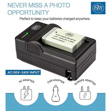 BM Premium NB-13L Battery and Battery Charger for Canon PowerShot SX740 HS, G1 X Mark III, G5 X, G5 X Mark II, G7 X, G7 X Mark II, G7 X Mark III, G9 X, G9 X Mark II, SX620 HS, SX720 HS Digital Cameras