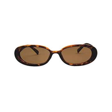 Sopaila Mini Vintage Retro Extra Narrow Oval Round Skinny Cat Eye Sun Glasses Clout Goggles,leopard