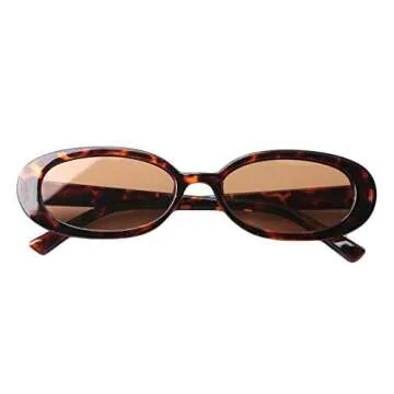 Sopaila Mini Vintage Retro Extra Narrow Oval Round Skinny Cat Eye Sun Glasses Clout Goggles,leopard