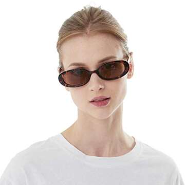 Sopaila Mini Vintage Retro Extra Narrow Oval Round Skinny Cat Eye Sun Glasses Clout Goggles,leopard