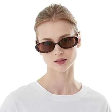Sopaila Mini Vintage Retro Extra Narrow Oval Round Skinny Cat Eye Sun Glasses Clout Goggles,leopard