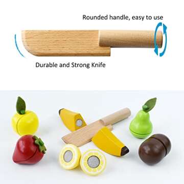PairPear Wooden Play Food Cutting Fruit Set - Wooden Toys for Toddlers Toy Food Play Kitchen Accessories
