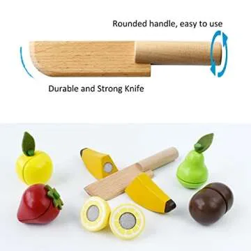 PairPear Wooden Play Food Cutting Fruit Set - Wooden Toys for Toddlers Toy Food Play Kitchen Accessories