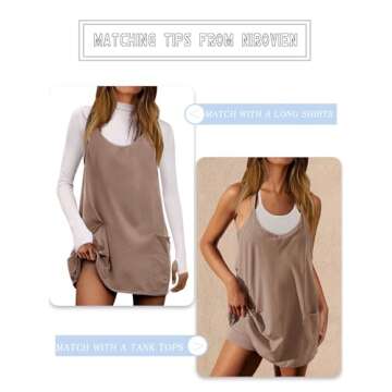Nirovien Athletic Dress for Women Romper Dress with Built in Shorts Sleeveless Spaghetti Straps Summer Dresses with Pockets(Coffee,L)