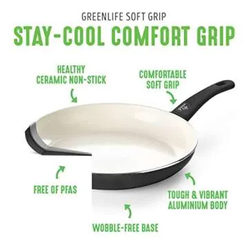 GreenLife Soft Grip Healthy Ceramic Nonstick 23 Piece Kitchen Cookware Pots and Frying Sauce Saute Pans Set with Kitchen Utensils, PFAS-Free, Dishwasher Safe, Black