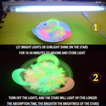 200 Pcs Colorful Glow in The Dark Luminous Stars and Moon Fluorescent Noctilucent Plastic Wall Stick...