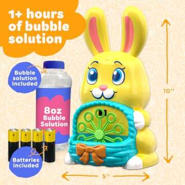 Move2Play, Easter Bunny Bubble Blower | Basket Stuffer | Bubble Machine | Toy for Toddlers, Boys and Girls | Indoor & Outdoor | Birthday Party | Summer Fun | Gift for Girl 1, 2, 3, 4+ Years Old