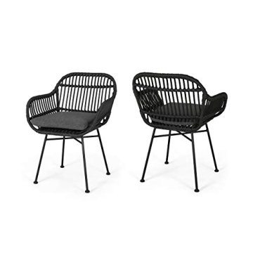 Christopher Knight Home Rodney Indoor Woven Faux Rattan Chairs with Cushions (Set of 2), Dark Gray F...