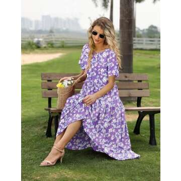 YESNO Women Casual Loose Bohemian Floral Dress with Pockets Summer Beach Maxi Dress