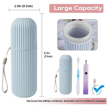 UCEC Toothbrush Travel Case, 8.2 inch Longer Travel Toothbrush Holder Case, Portable Travel Toothbrush Case for Traveling Camping Business Trip School Bathroom, 2 Pack (Blue, Grey)