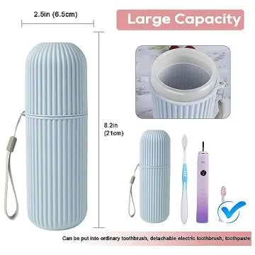 UCEC Toothbrush Travel Case, 8.2 inch Longer Travel Toothbrush Holder Case, Portable Travel Toothbrush Case for Traveling Camping Business Trip School Bathroom, 2 Pack (Blue, Grey)
