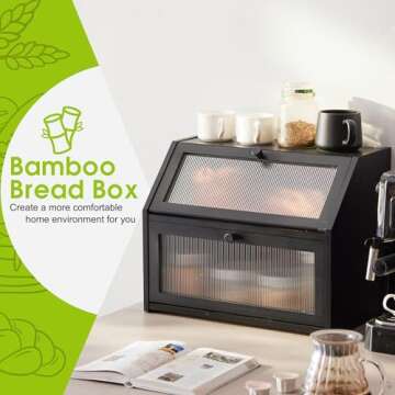 BMOSU Large Bread Box for Kitchen Countertop,Double Layer Bread Box for Kitchen Counter,Bamboo Wood ...