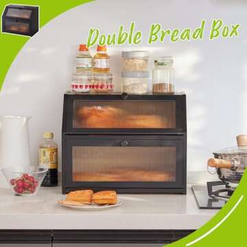 BMOSU Large Bread Box for Kitchen Countertop,Double Layer Bread Box for Kitchen Counter,Bamboo Wood Bread box Capacity Bin Kitchen Storage(Black)