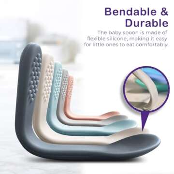 Baby Spoons First Stage Silicone Baby Spoon – Self Feeding Baby Utensils – Infant Spoons First S...