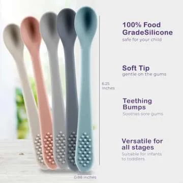 Baby Spoons First Stage Silicone Baby Spoon – Self Feeding Baby Utensils – Infant Spoons First Stage Baby Feeding Spoon - Soft & Gentle on Gums - BPA Free Silicone Baby Spoons Set (Pastel1)