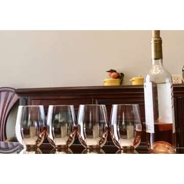 QuinnRose 18oz Rose Gold Stemless Wine Glass Set of 4