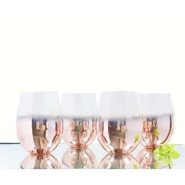 QuinnRose 18oz Rose Gold Stemless Wine Glass Set of 4