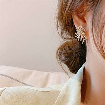 Gold Metal Firework Stud Earrings Women Big Earrings Studs Statement Chandelier Earrings-Gold A