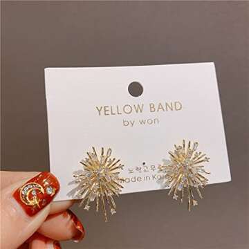 Gold Metal Firework Stud Earrings Women Big Earrings Studs Statement Chandelier Earrings-Gold A
