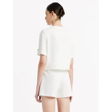 GOELIA Women's 2 Piece Suit Sets White Acetate Short Sleeve Blazer Jacket and Skirt Shorts Business Casual Outfits